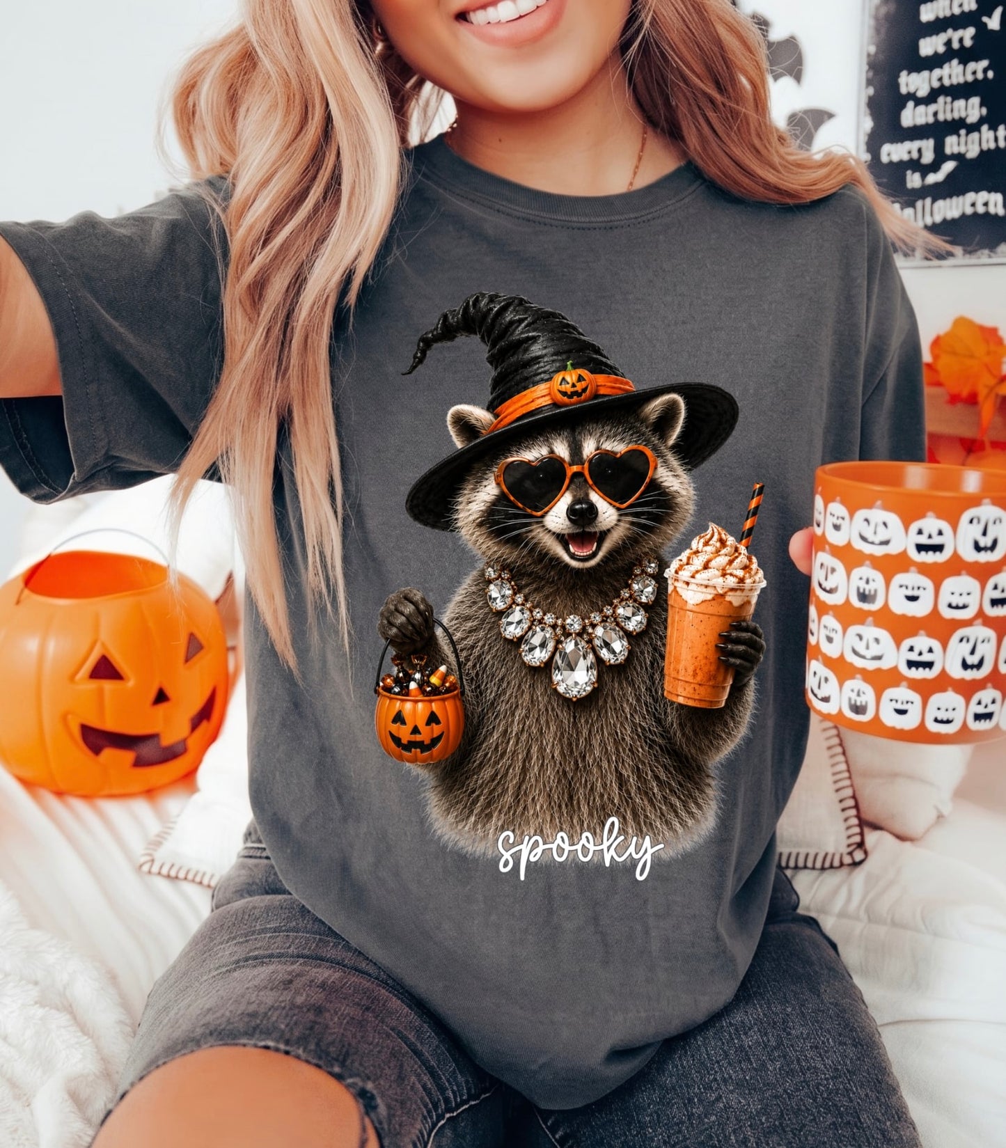 **DEAL OF THE DAY** Witch Hat Halloween Raccon Pepper Tee
