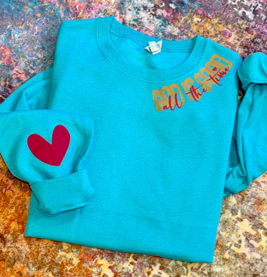 Neckline God Is Good All The Time Mint Sweatshirt