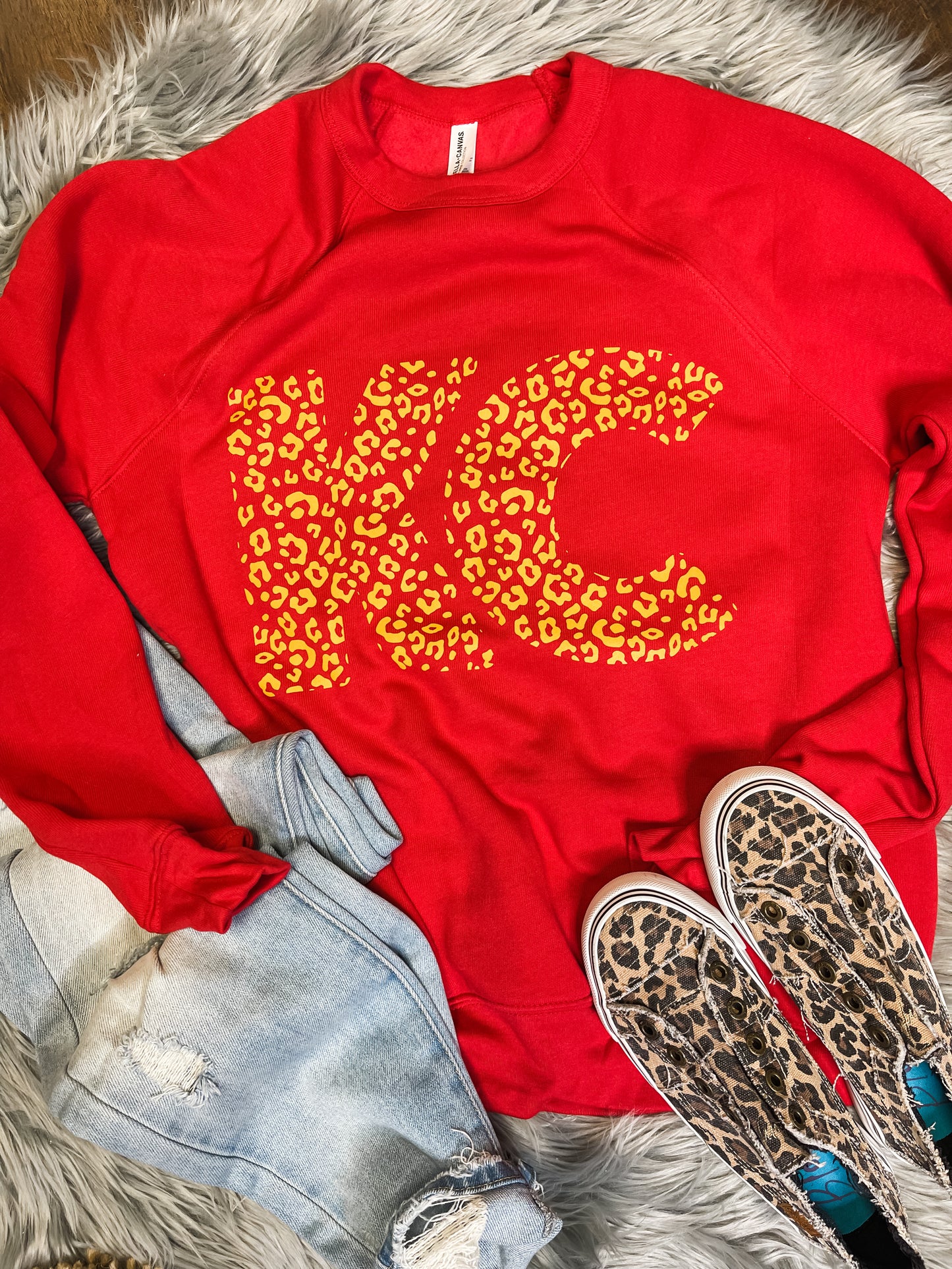 Gold Leopard KC Red Bella Canvas Sweatshirt