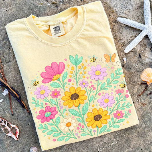 Wildflowers & Bees Collage Banana Tee