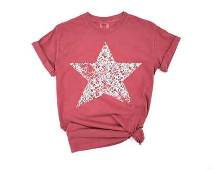 Red & Blue Floral Star Crimson Tee