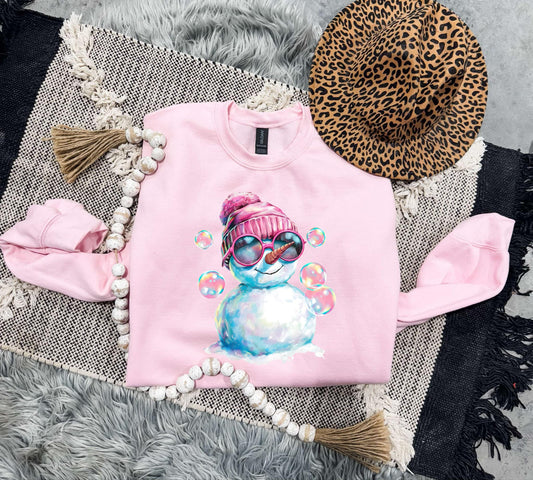 Bubbles Snowman Light Pink Sweatshirt