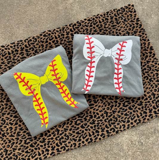 Baseball/Softball Bow Grey Tee
