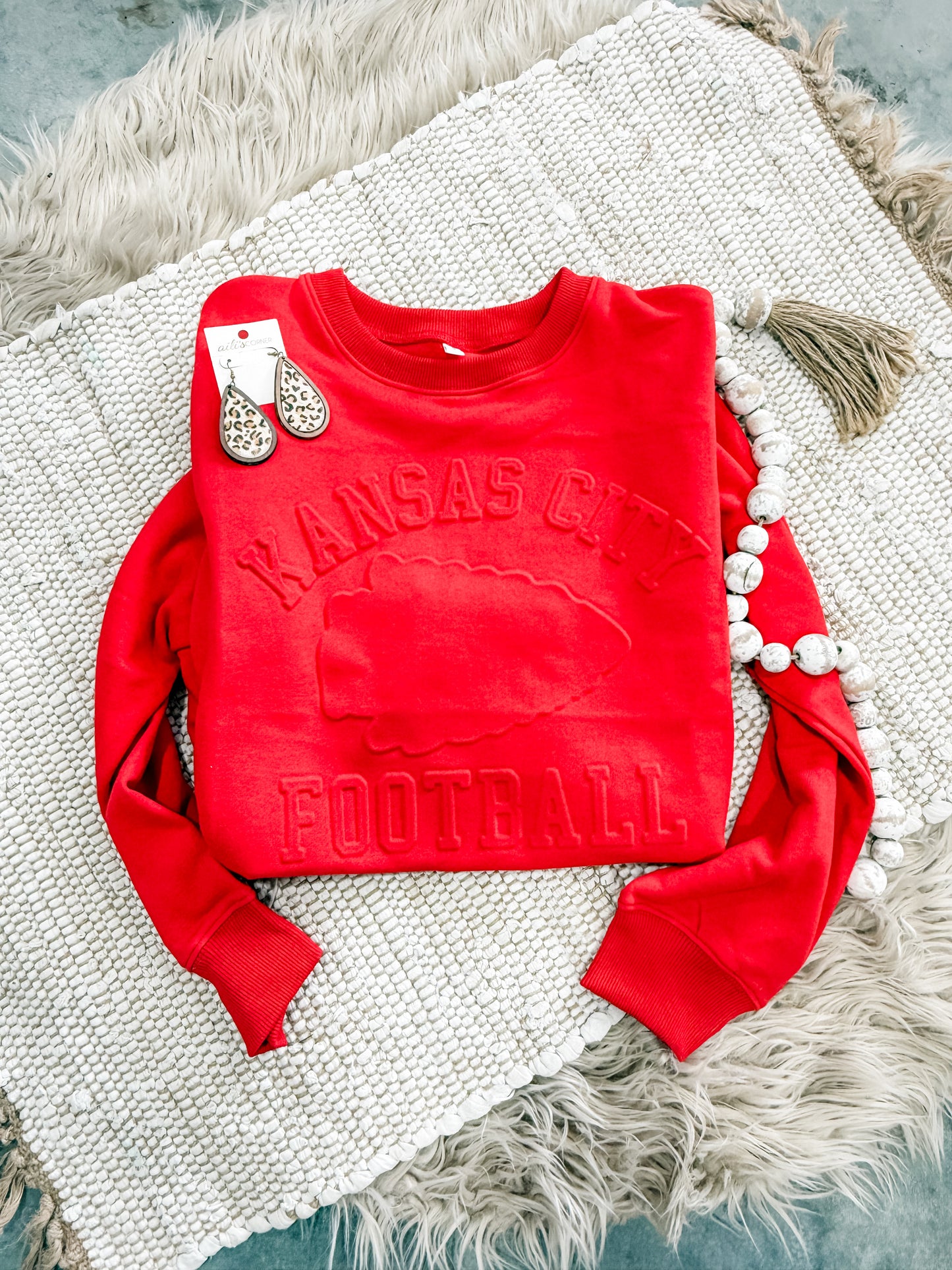 **READY TO SHIP** Embossed Kansas City Football Oversized Arrowhead Red Sweatshirt