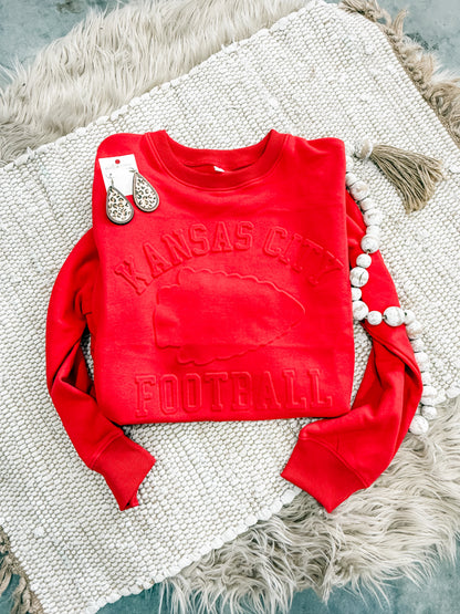 **READY TO SHIP** Embossed Kansas City Football Oversized Arrowhead Red Sweatshirt