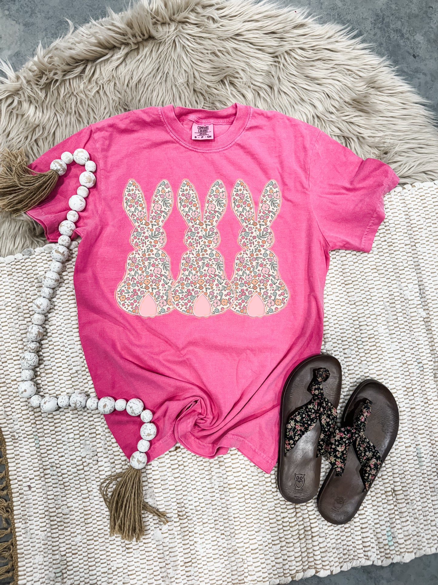 Daisy Floral Triple Bunnies Watermelon Tee