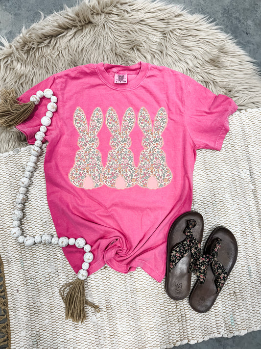 Daisy Floral Triple Bunnies Watermelon Tee