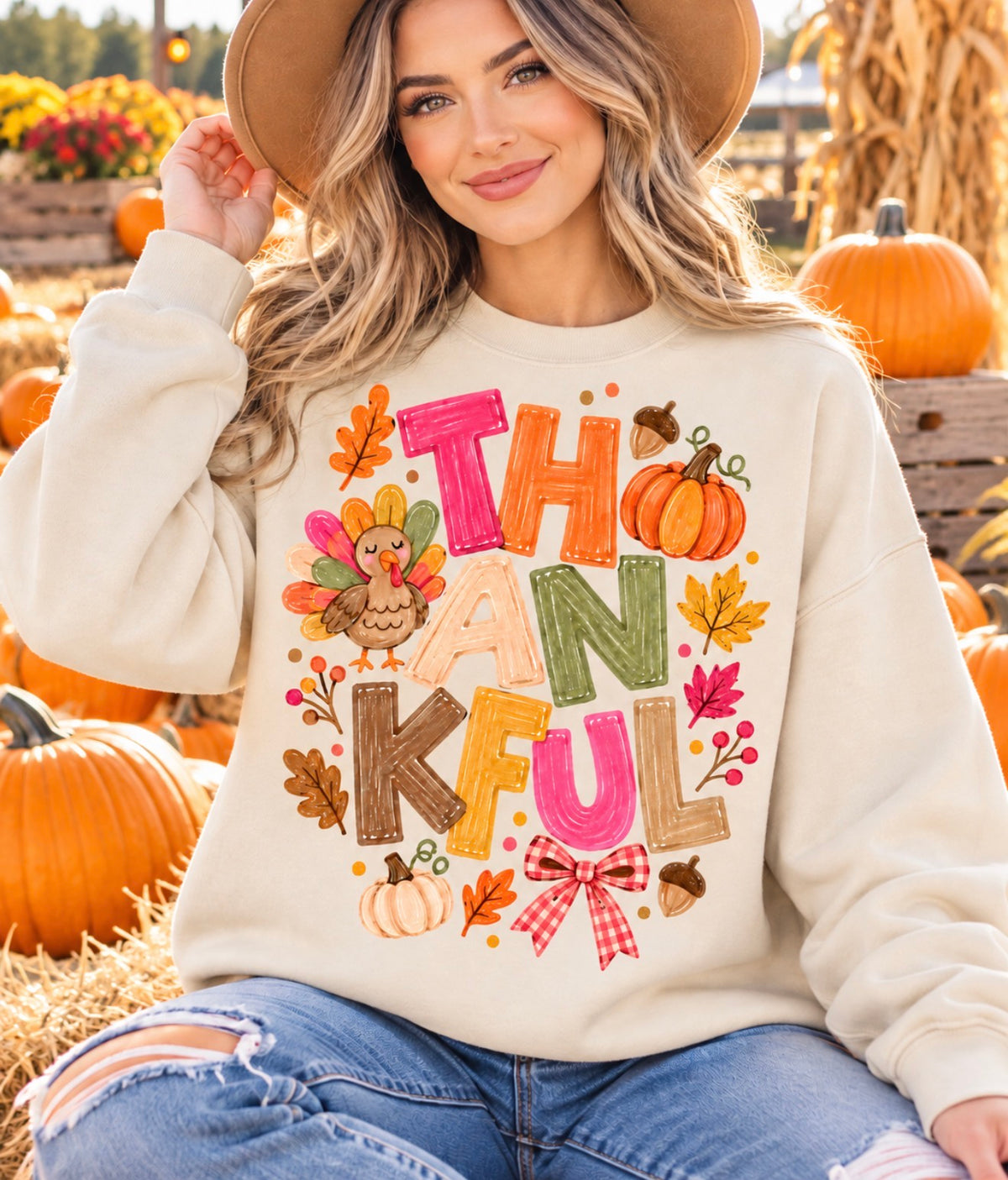 Trendy Preppy Thanksgiving Turkey Sand Sweatshirt