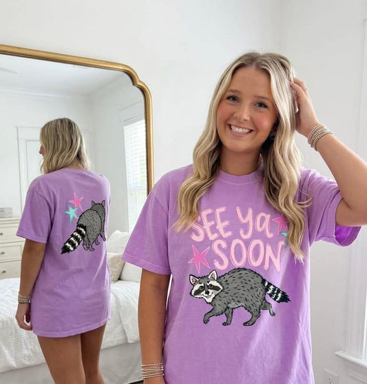 FRONT + BACK See You Soon Raccoon Violet Tee