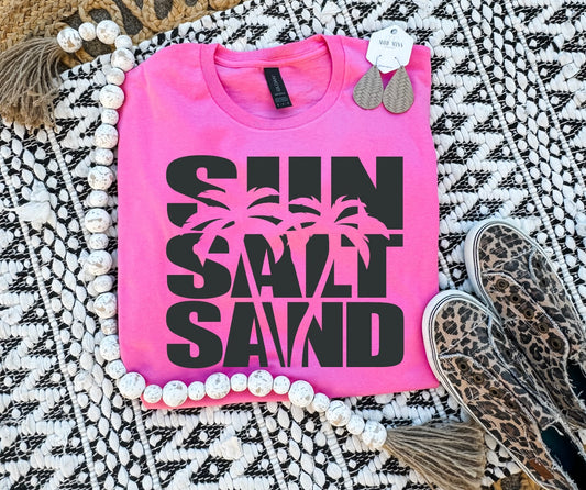 Black Sun Salt Sand Heather Hot Pink Tee