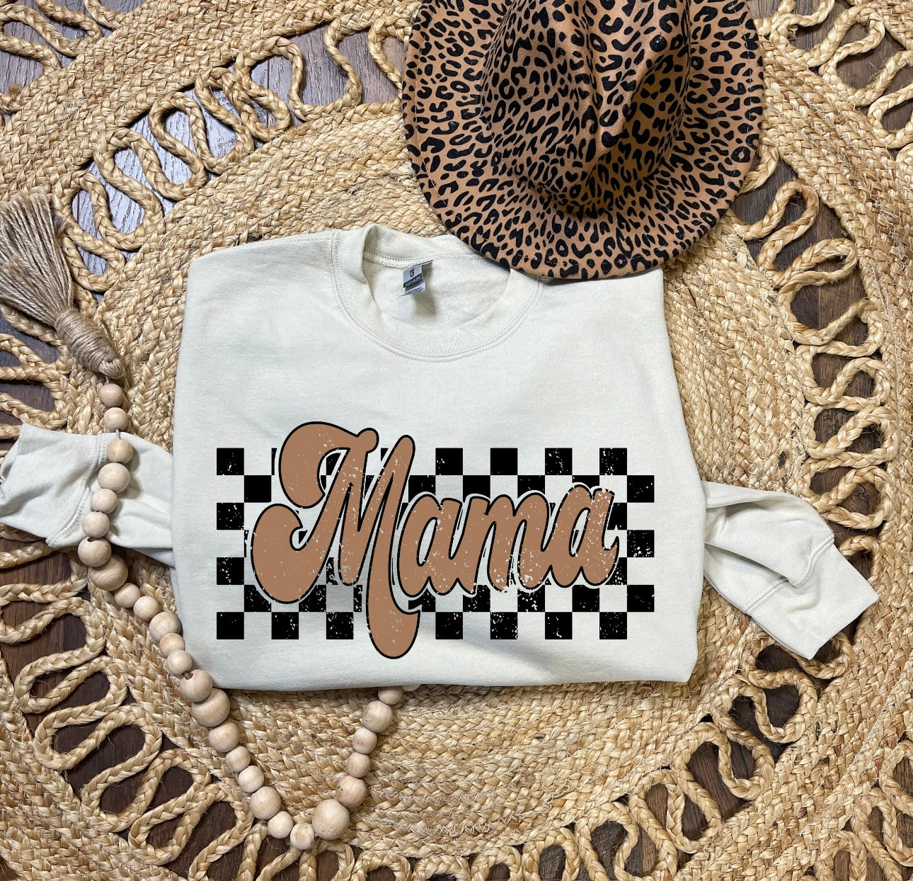 Natural Mama Checkered Sand Sweatshirt
