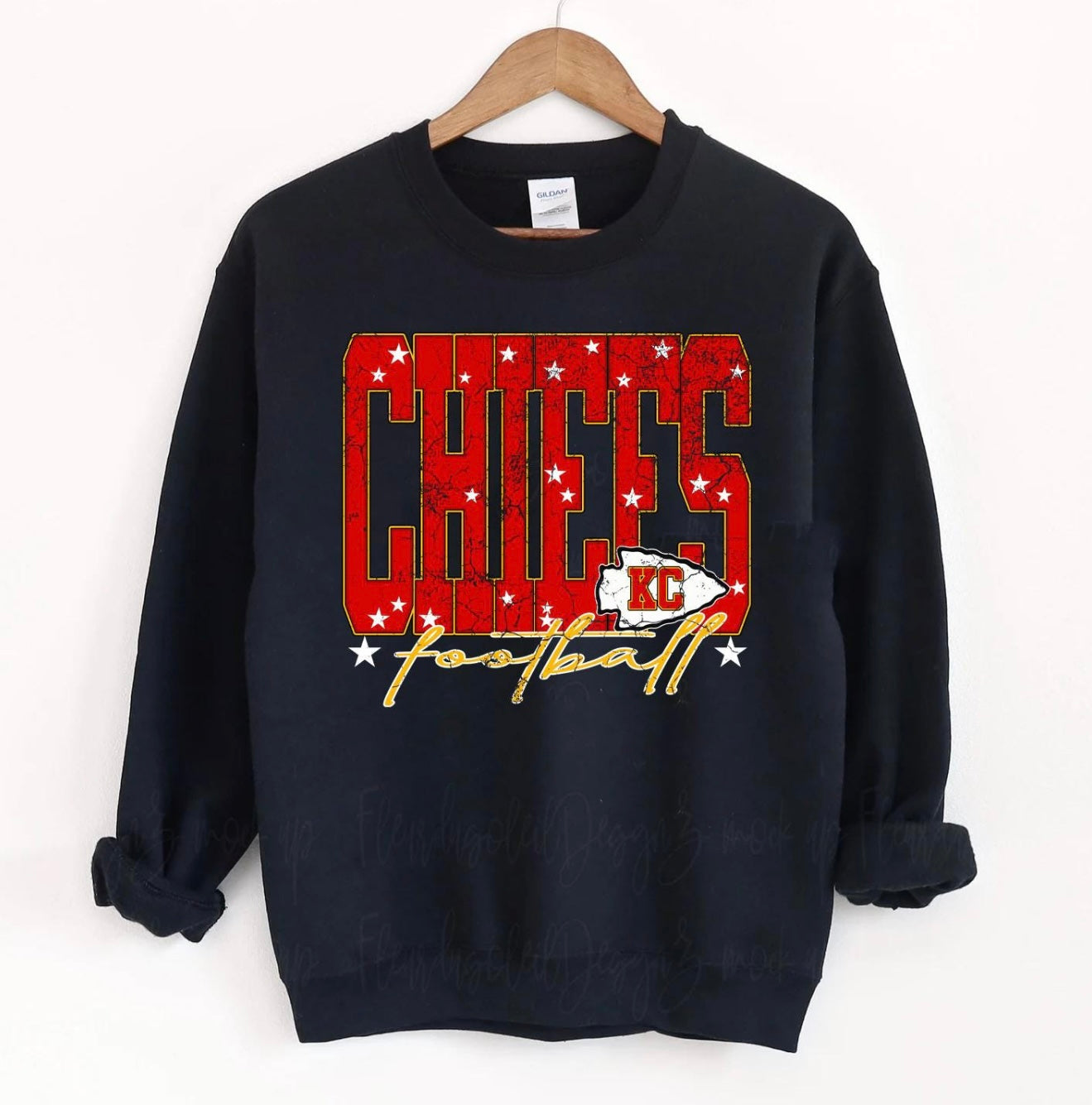 Distressed Football KC Arrowhead Black Sweatshirt