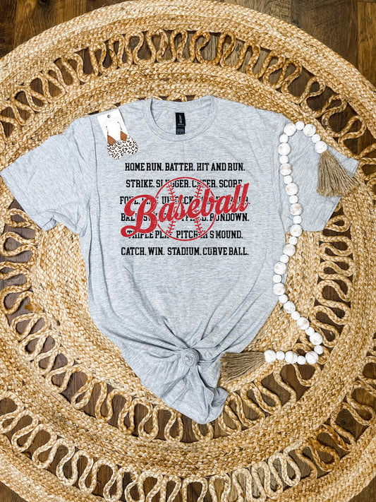 Baseball Words Sports Grey Tee