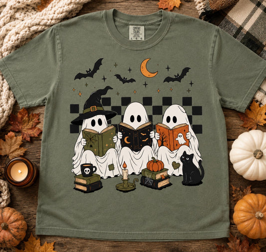 **DEAL OF THE DAY** Checkered Ghost Reading Books Moss Tee