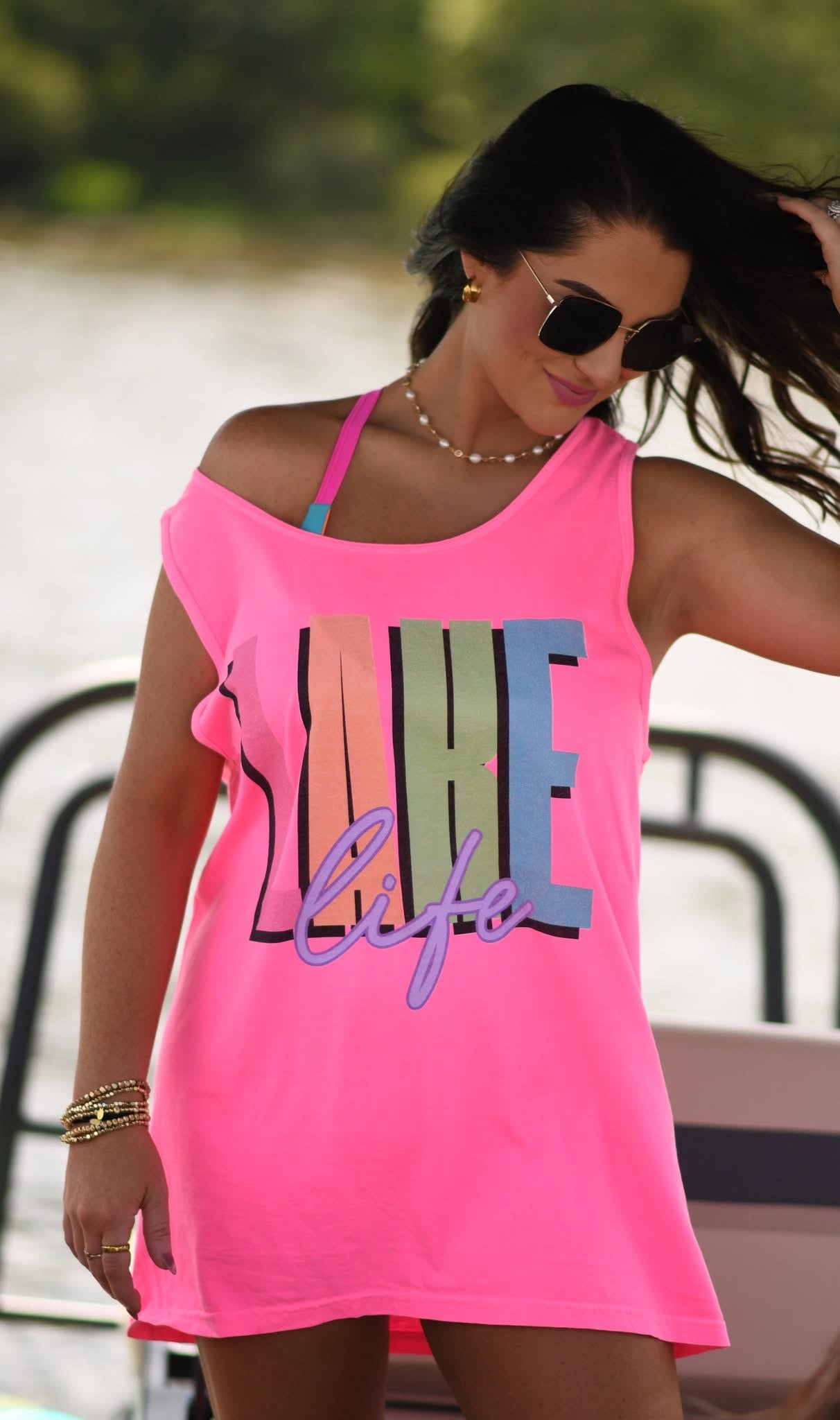 Bright Colorful Lake Life Neon Pink Tee/Tank