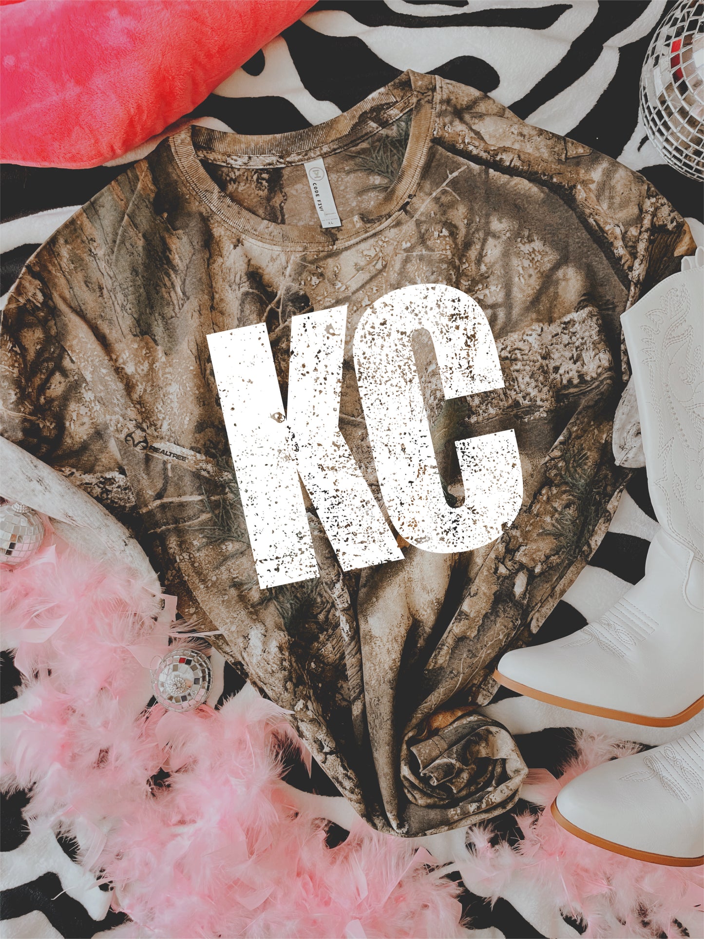 **HALFTIME DEAL** White KC Distress Camo Tee
