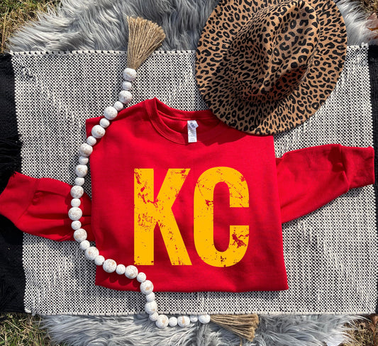 **HALFTIME DEAL** Distressed KC Gold Red Sweatshirt