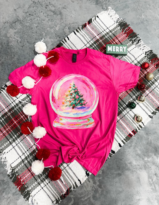 **CHRISTMAS IN JULY** Pink Painted Snow Globe Heliconia Short Sleeve T-Shirt