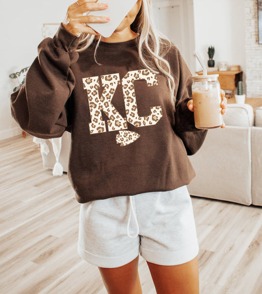 **HALFTIME DEAL** Natural Leopard KC Arrow Chocolate Sweatshirt