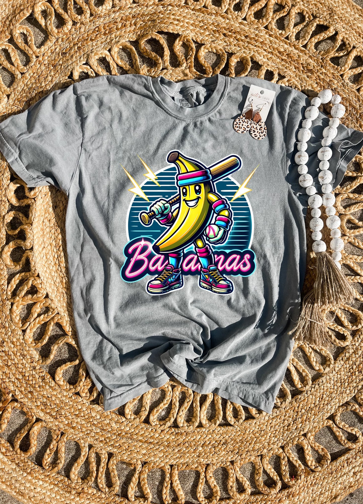 Lightening Bolt Bananas Headband Grey Tee