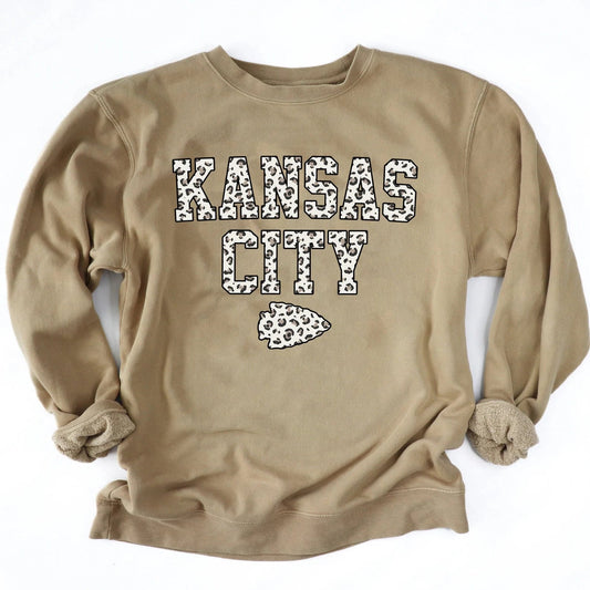 **HALFTIME DEAL** Tan Leopard Kansas City Arrowhead Sand Sweatshirt