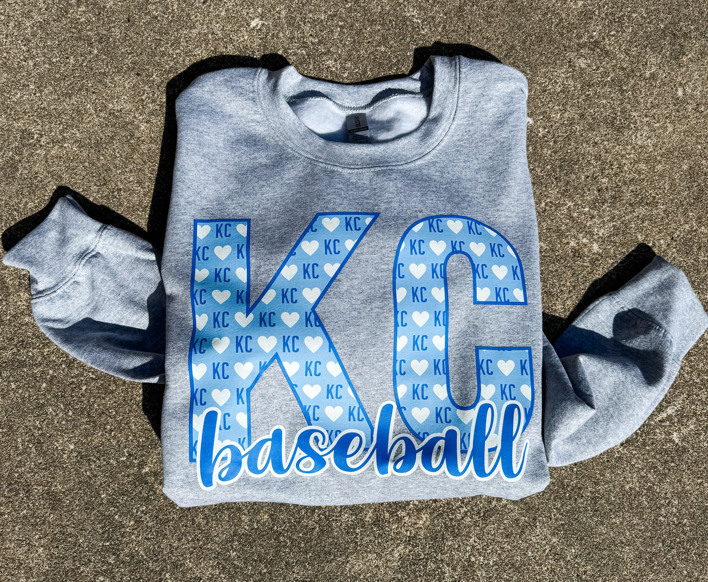 KC Heart Baseball Sports Grey Sweatshirt