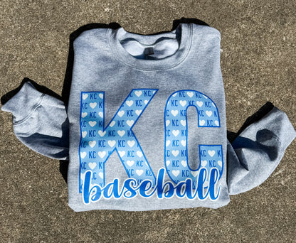 KC Heart Baseball Sports Grey Sweatshirt