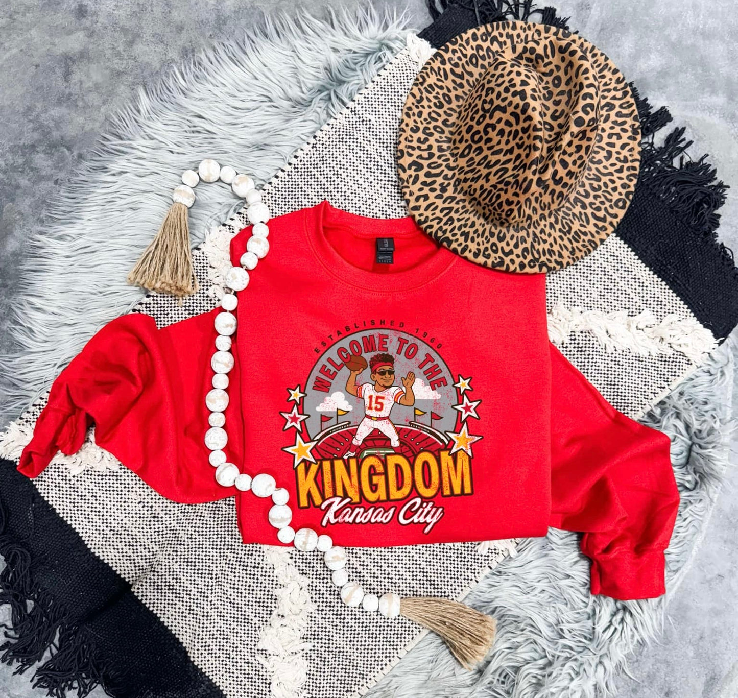 **HALFTIME DEAL** Gold Distressed Mahomes Stadium Red Sweatshirt