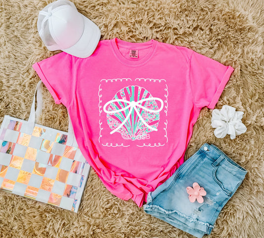 Seashell Bow Neon Pink Tee