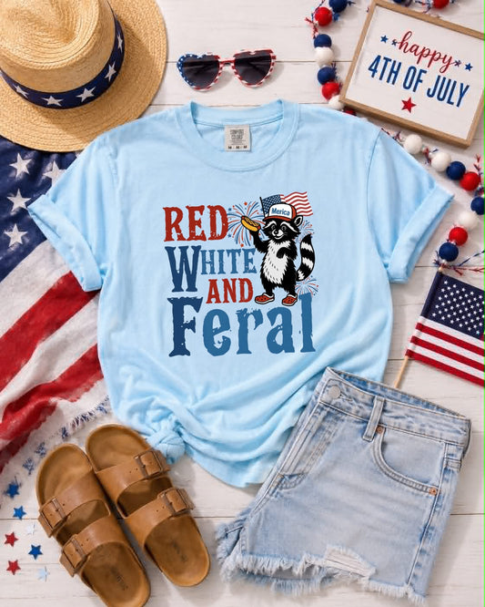 Patriotic Cartoon Red White & Feral Chambray Tee
