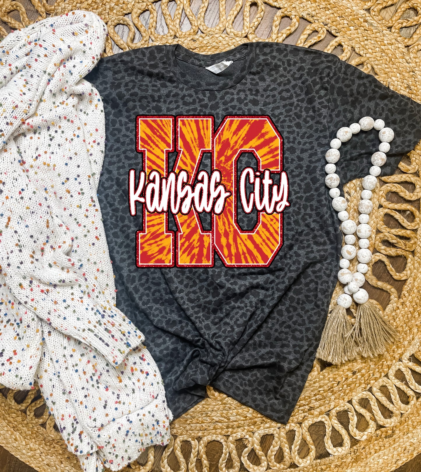 KC Kansas City Tie Dye Black Leopard Tee