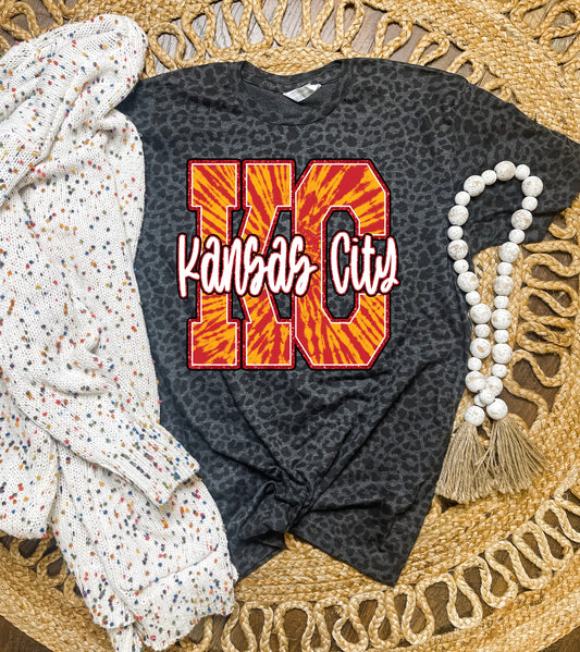 KC Kansas City Tie Dye Black Leopard Tee