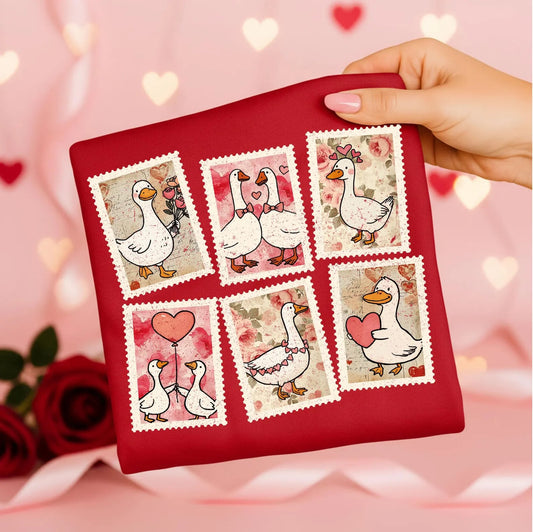 Goose Valentines Stamps Design Red Tee