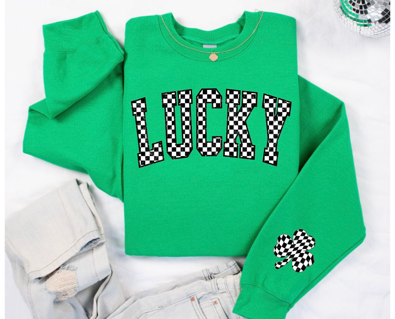 Lucky Checkered & Sleeve Green Sweatshirt