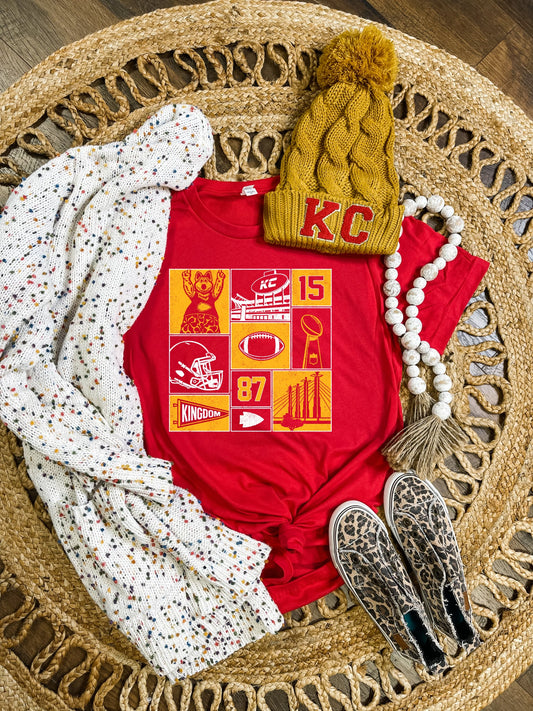 **HALFTIME DEAL** Gold KC Blocks Design Red Tee