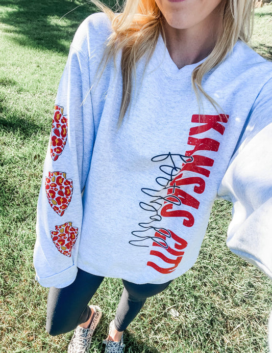 **DEAL PRICE** Kansas City Football Arrowhead Sleeve Ash Sweatshirt