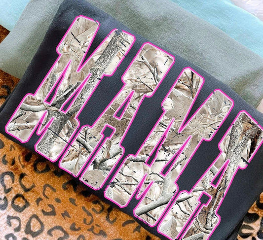 **DEAL PRICE** Pink Outline Camo Mama Black Tee