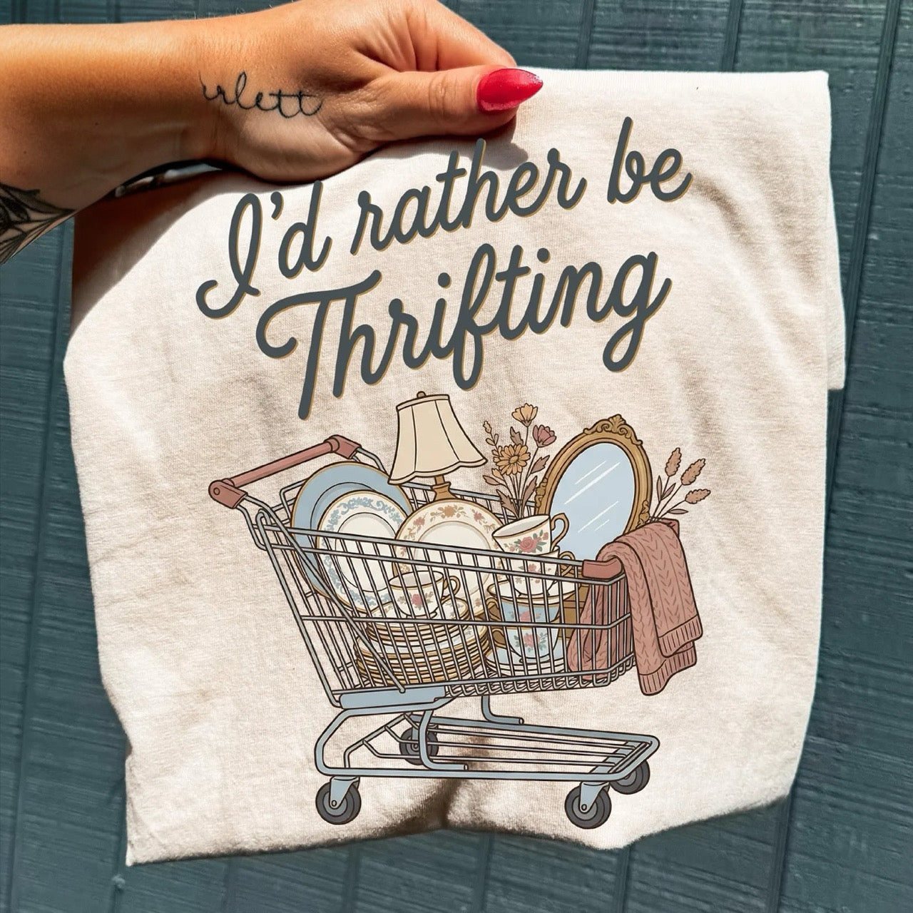 Vintage I'd Rather Be Thrifting Natural Tee