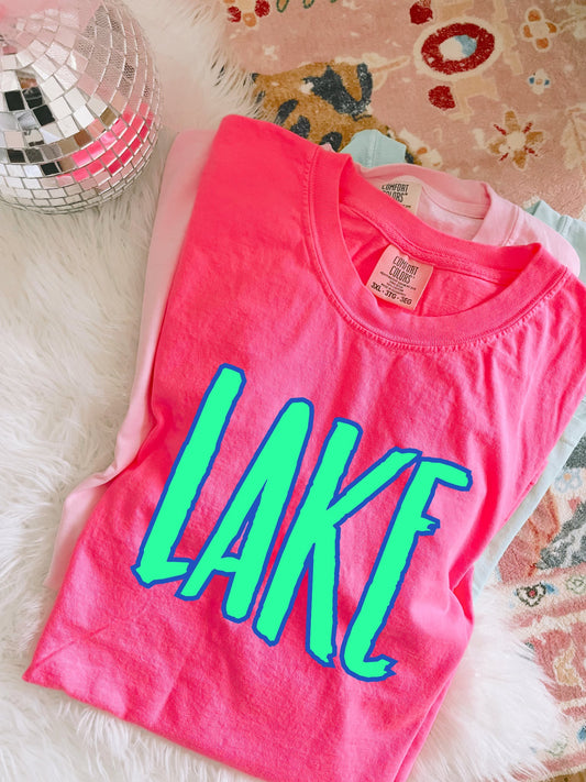 Bright Green & Blue Lake Neon Pink Tee/Tank Option