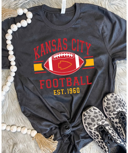 Red, White & Gold Kansas City Football Black Tee