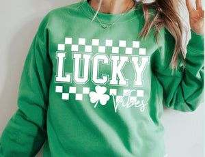 White Checkered Lucky Vibes Green Sweatshirt