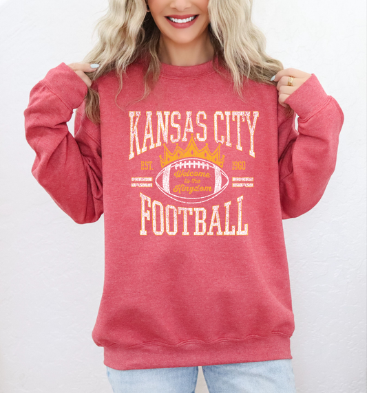 **HALFTIMEDEAL** White Gold Crown Football Heather Red Sweatshirt