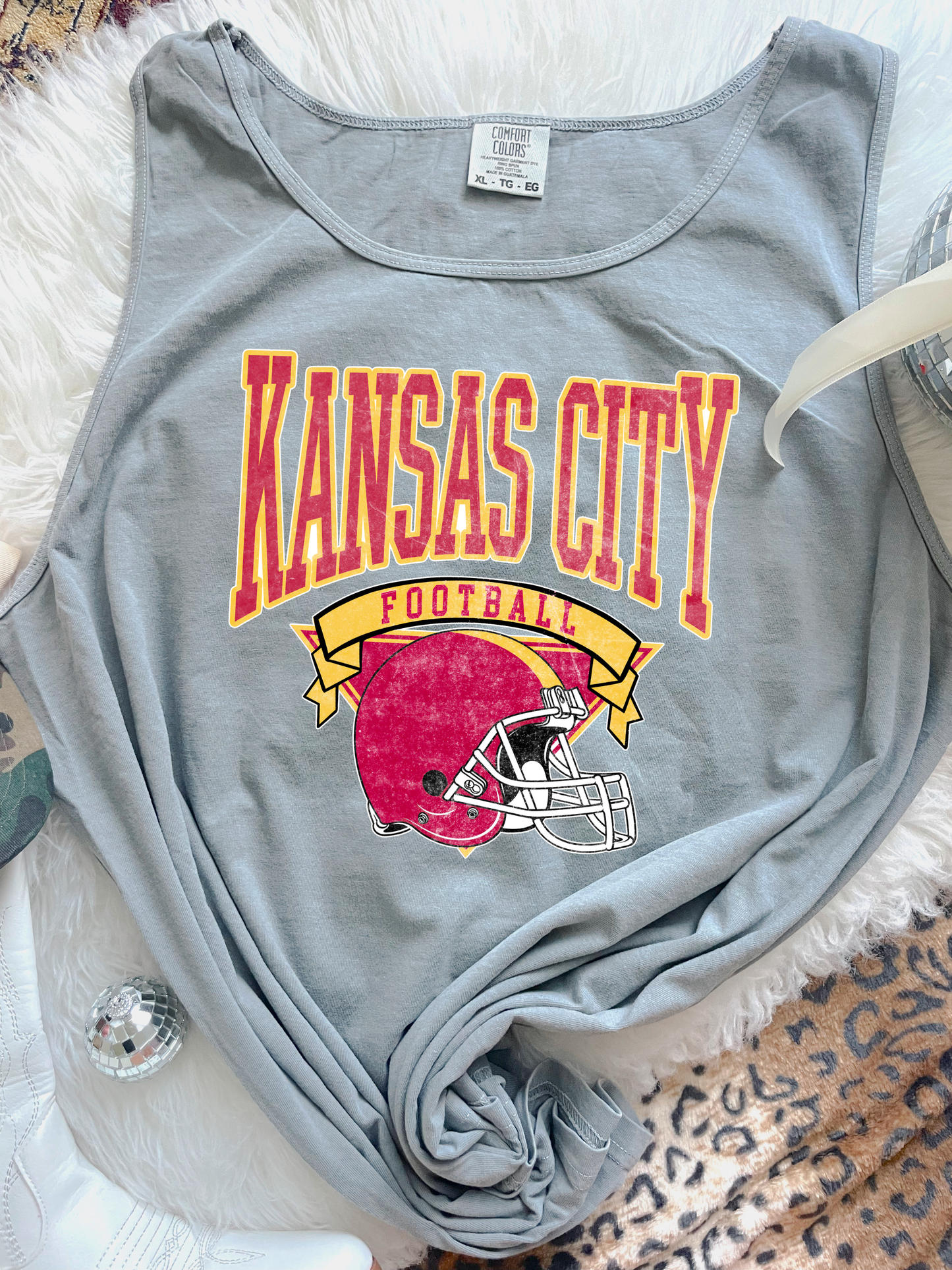 KC Football Ribbon Grey Tank Top