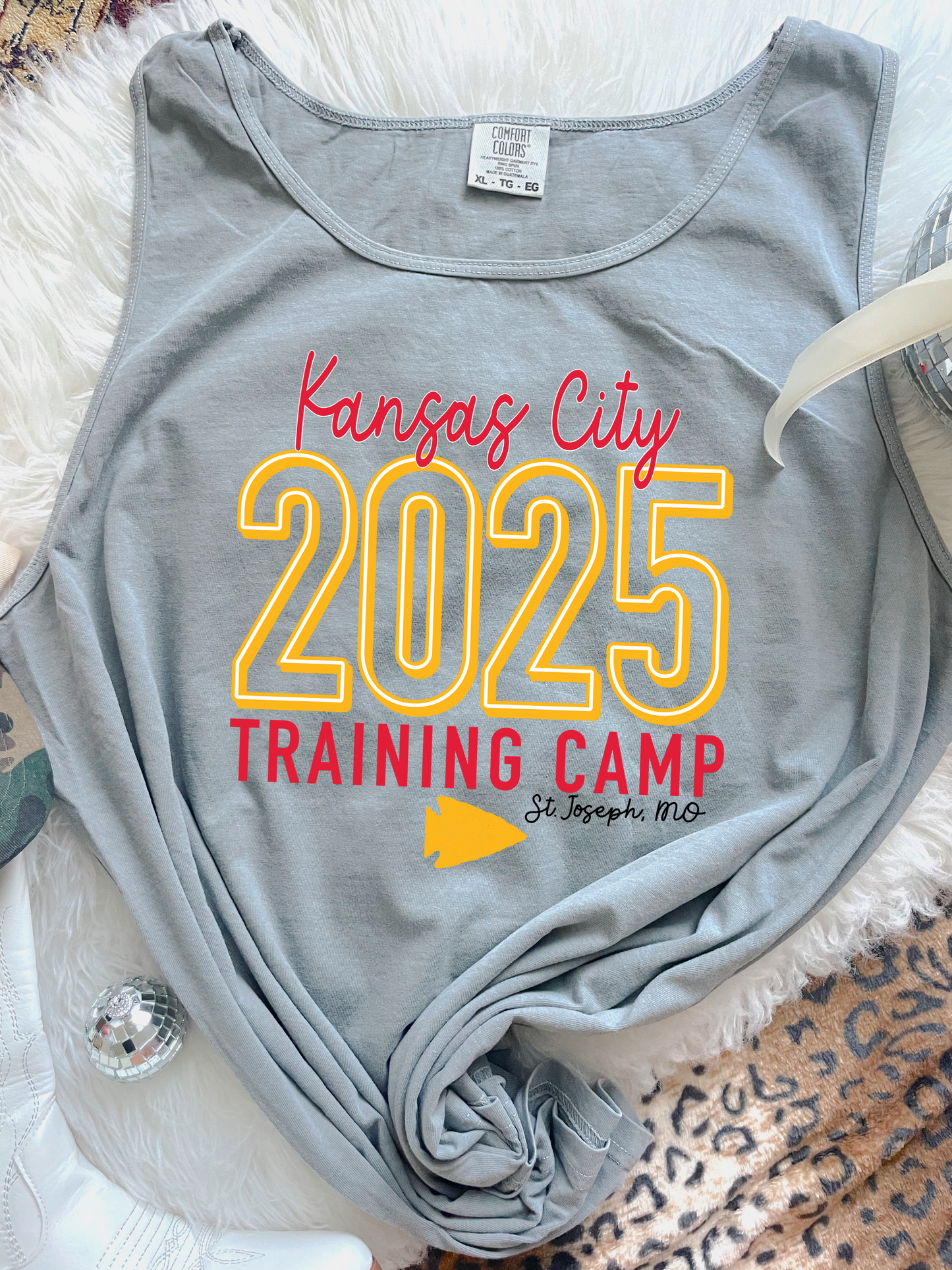 Red & Gold KC Football Training Camp Grey Tank Top