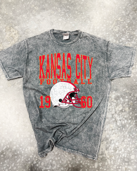 **HALFTIME DEAL** Red Vintage Distressed Kansas City Football Grey Mineral Wash Tee