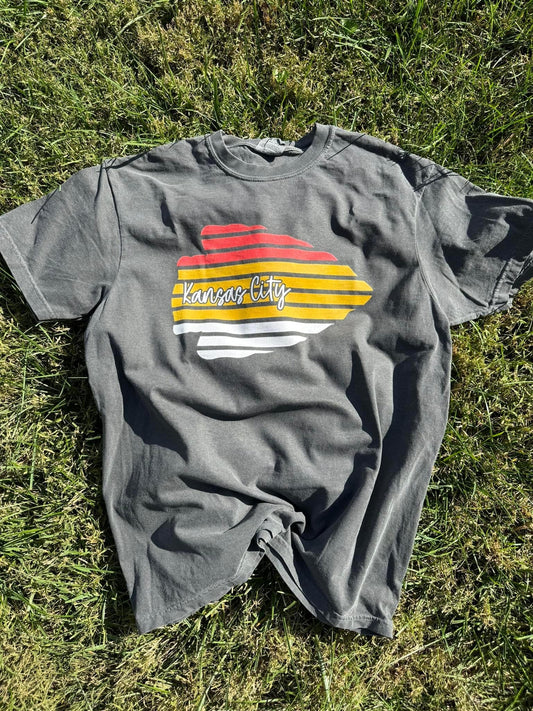 Red, Gold & White Striped Arrowhead Kansas City Pepper Tee