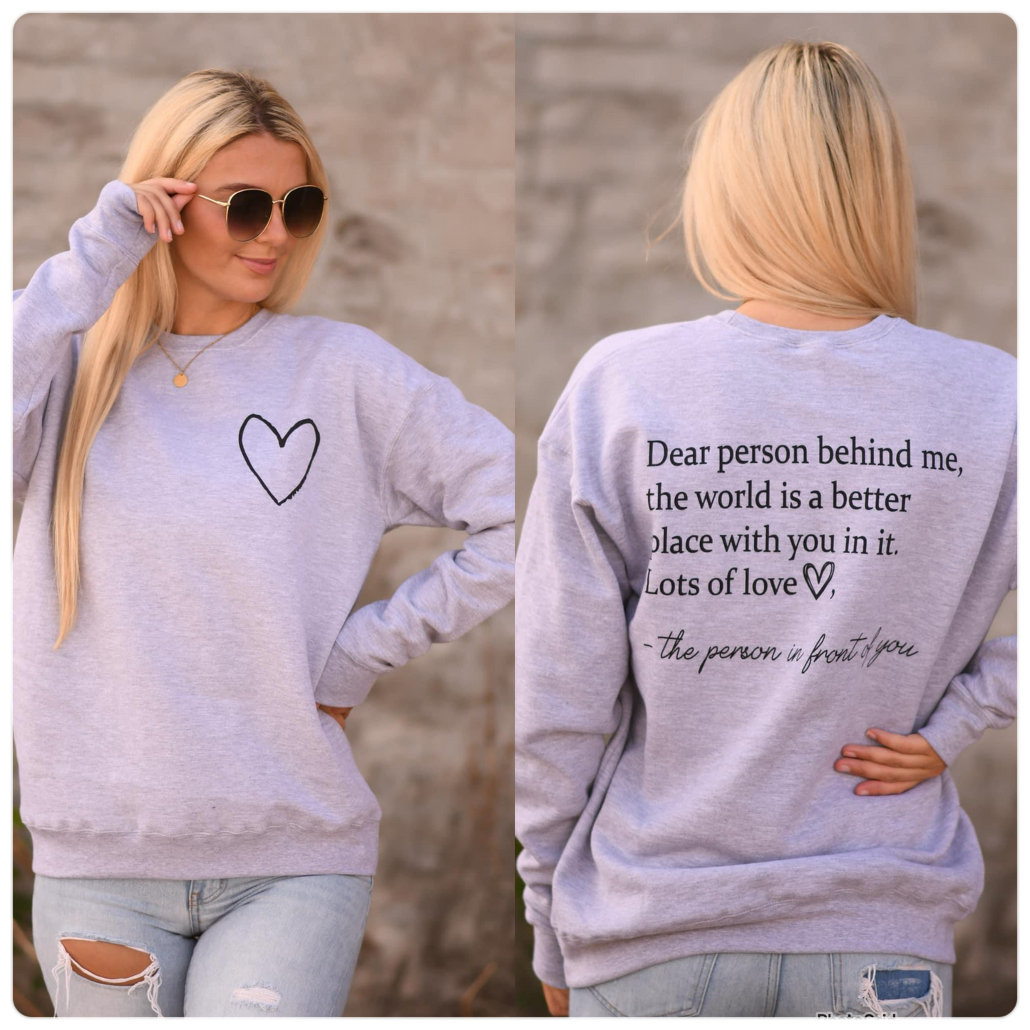 FRONT + BACK Heart Dear Person Heather Grey Sweatshirt