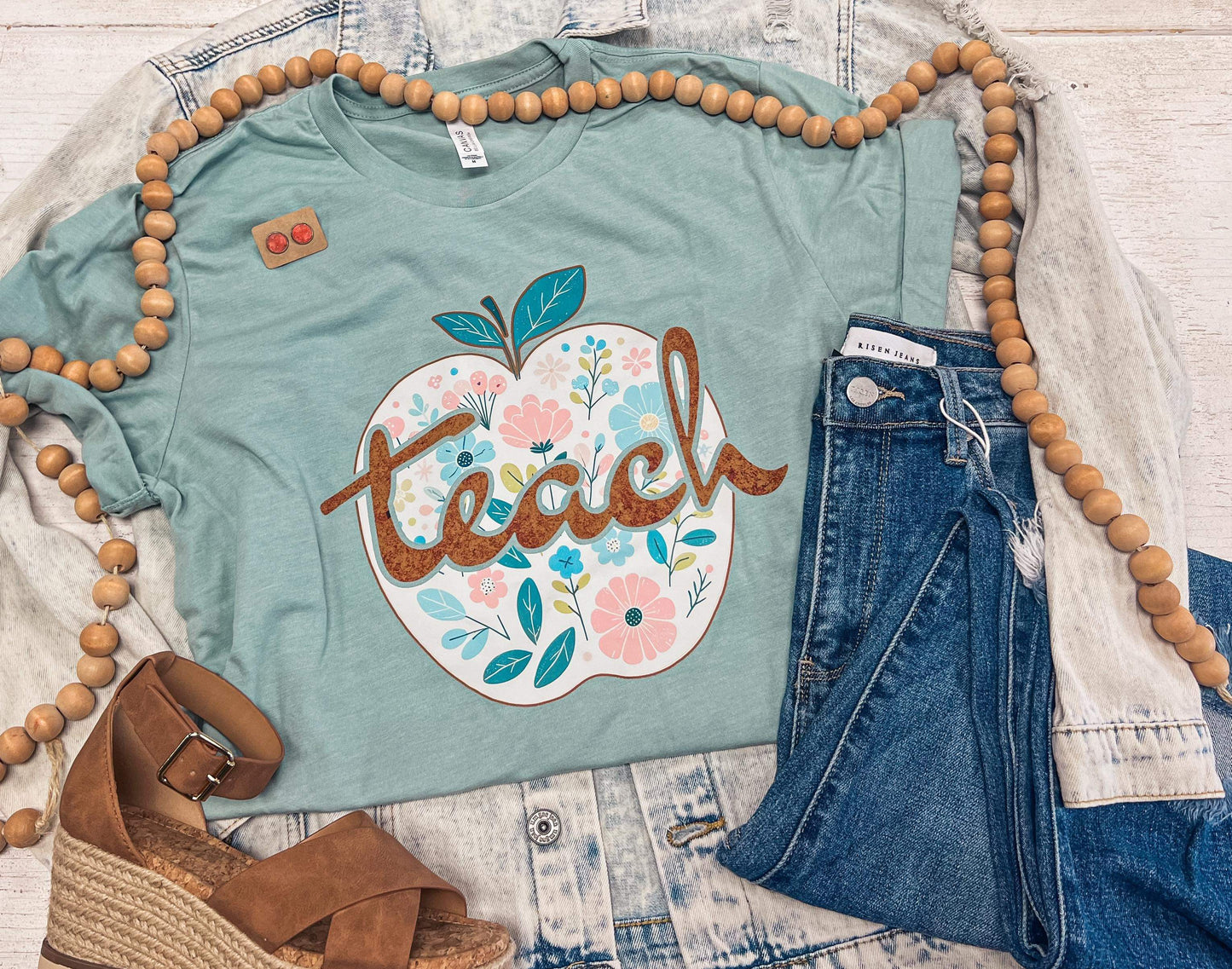 Teach Apple Dusty Blue Tee