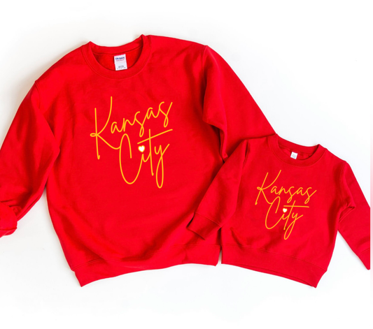 **HALFTIME DEAL** Kansas City Script Gold With White Heart Red Sweatshirt