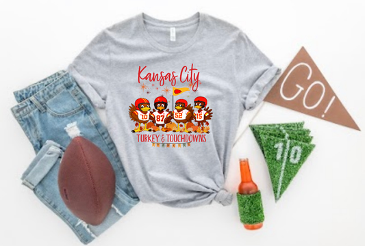 **HALFTIME DEAL** Kansas City Turkey & Touchdowns Heather Grey Tee